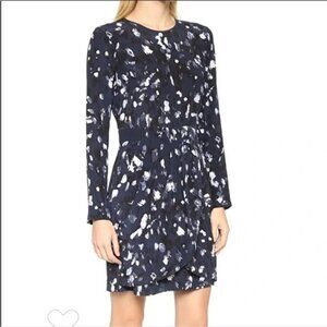 Club Monaco NWOT 100% Silk Navy Pattern Long Sleeve Dress